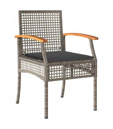 vidaXL 7 Piece Garden Dining Set with Cushions Grey Poly Rattan