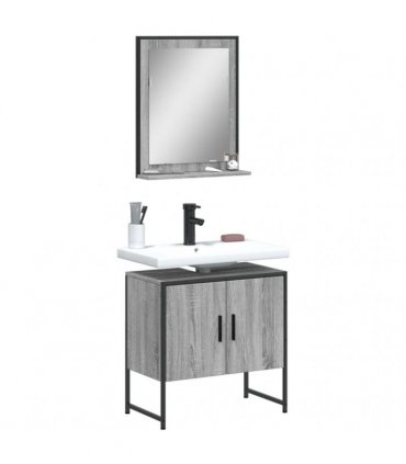 vidaXL 2 Piece Bathroom Cabinet Set Grey Sonoma Engineered Wood