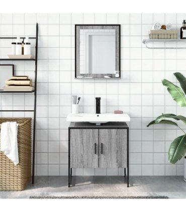 vidaXL 2 Piece Bathroom Cabinet Set Grey Sonoma Engineered Wood