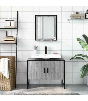 vidaXL 2 Piece Bathroom Cabinet Set Grey Sonoma Engineered Wood