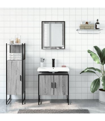 vidaXL 3 Piece Bathroom Cabinet Set Grey Sonoma Engineered Wood