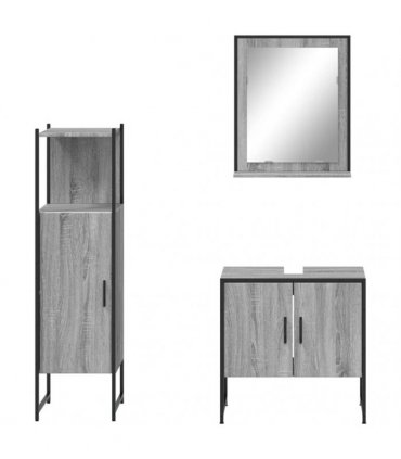 vidaXL 3 Piece Bathroom Cabinet Set Grey Sonoma Engineered Wood