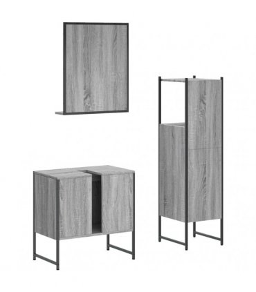 vidaXL 3 Piece Bathroom Cabinet Set Grey Sonoma Engineered Wood