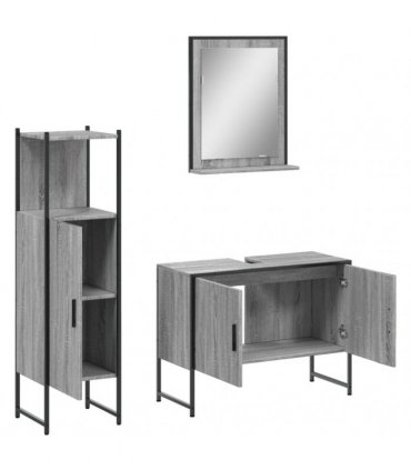 vidaXL 3 Piece Bathroom Cabinet Set Grey Sonoma Engineered Wood