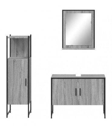 vidaXL 3 Piece Bathroom Cabinet Set Grey Sonoma Engineered Wood