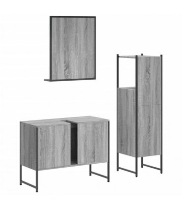 vidaXL 3 Piece Bathroom Cabinet Set Grey Sonoma Engineered Wood