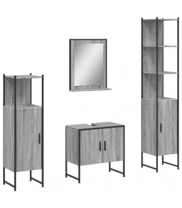 vidaXL 4 Piece Bathroom Cabinet Set Grey Sonoma Engineered Wood