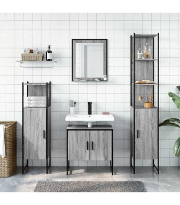 vidaXL 4 Piece Bathroom Cabinet Set Grey Sonoma Engineered Wood