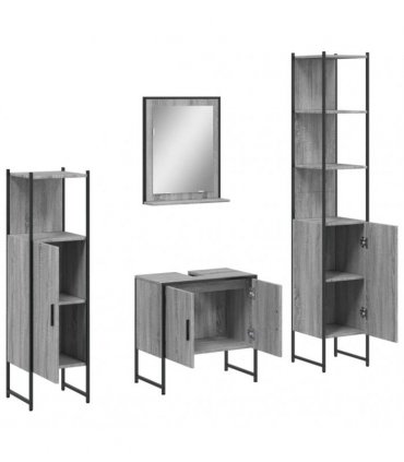 vidaXL 4 Piece Bathroom Cabinet Set Grey Sonoma Engineered Wood