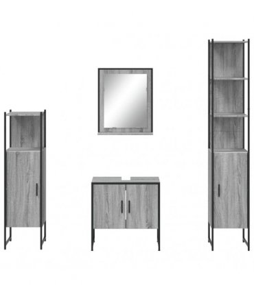 vidaXL 4 Piece Bathroom Cabinet Set Grey Sonoma Engineered Wood