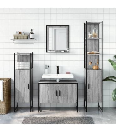 vidaXL 4 Piece Bathroom Cabinet Set Grey Sonoma Engineered Wood