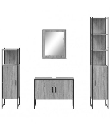 vidaXL 4 Piece Bathroom Cabinet Set Grey Sonoma Engineered Wood