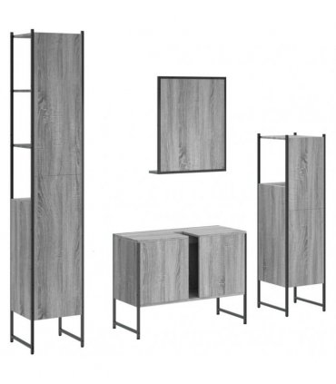 vidaXL 4 Piece Bathroom Cabinet Set Grey Sonoma Engineered Wood