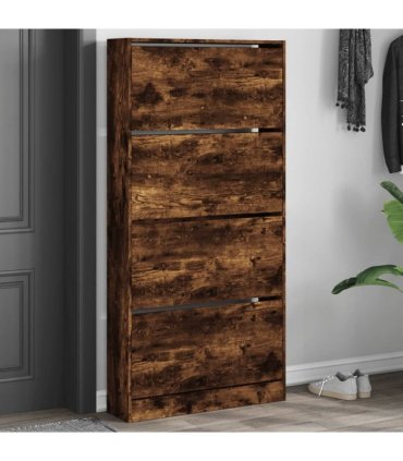 vidaXL Shoe Cabinet with 4 Flip-Drawers Smoked Oak 80x21x163,5 cm