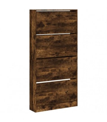 vidaXL Shoe Cabinet with 4 Flip-Drawers Smoked Oak 80x21x163,5 cm
