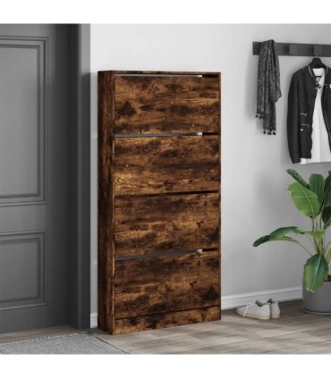 vidaXL Shoe Cabinet with 4 Flip-Drawers Smoked Oak 80x21x163,5 cm