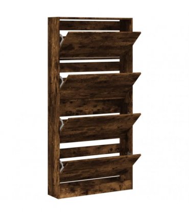 vidaXL Shoe Cabinet with 4 Flip-Drawers Smoked Oak 80x21x163,5 cm