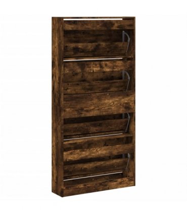 vidaXL Shoe Cabinet with 4 Flip-Drawers Smoked Oak 80x21x163,5 cm