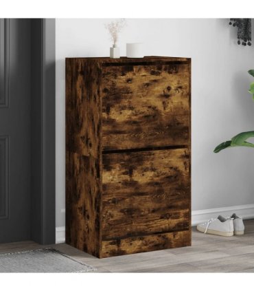 vidaXL Shoe Cabinet with 2 Flip-Drawers Smoked Oak 60x42x108 cm