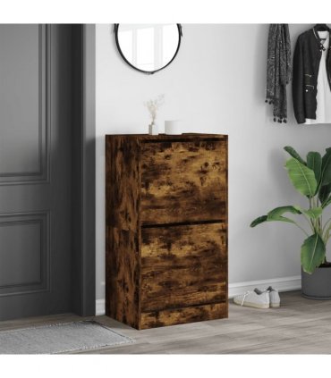 vidaXL Shoe Cabinet with 2 Flip-Drawers Smoked Oak 60x42x108 cm