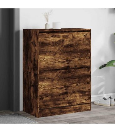 vidaXL Shoe Cabinet with 2 Flip-Drawers Smoked Oak 80x42x108 cm