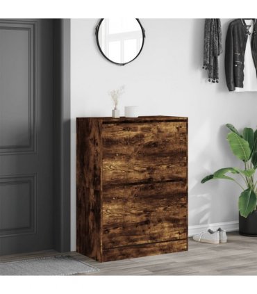 vidaXL Shoe Cabinet with 2 Flip-Drawers Smoked Oak 80x42x108 cm