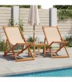 vidaXL Folding Chairs 2 pcs Beige Fabric and Solid Wood