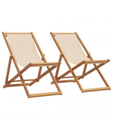 vidaXL Folding Chairs 2 pcs Beige Fabric and Solid Wood