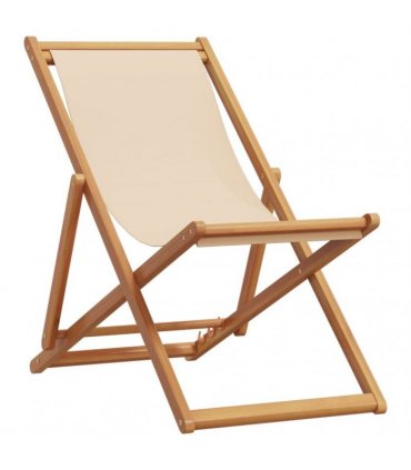 vidaXL Folding Chairs 2 pcs Beige Fabric and Solid Wood