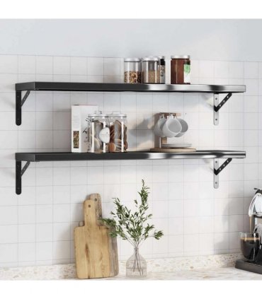 vidaXL Wall Shelves 2 pcs 100x23,5 cm Black Stainless Steel