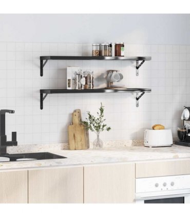 vidaXL Wall Shelves 2 pcs 100x23,5 cm Black Stainless Steel