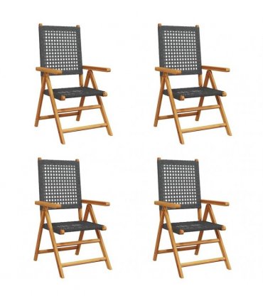 vidaXL Reclining Folding Chairs 4 pcs Black Poly Rattan and Solid Wood