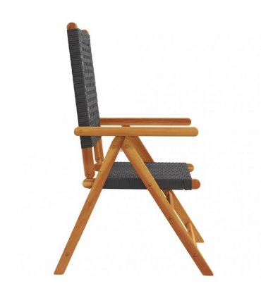 vidaXL Reclining Folding Chairs 4 pcs Black Poly Rattan and Solid Wood