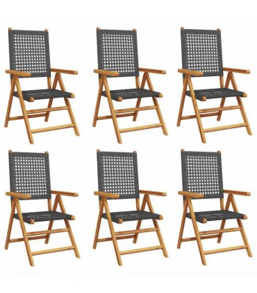 vidaXL Reclining Folding Chairs 6 pcs Black Poly Rattan and Solid Wood