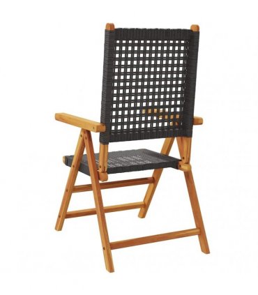 vidaXL Reclining Folding Chairs 6 pcs Black Poly Rattan and Solid Wood