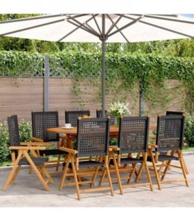 vidaXL Reclining Folding Chairs 8 pcs Black Poly Rattan and Solid Wood