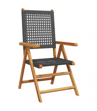vidaXL Reclining Folding Chairs 8 pcs Black Poly Rattan and Solid Wood