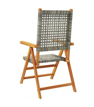 vidaXL Reclining Folding Chairs 4 pcs Grey Poly Rattan and Solid Wood