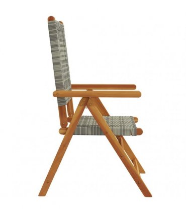 vidaXL Reclining Folding Chairs 4 pcs Grey Poly Rattan and Solid Wood