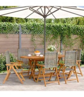 vidaXL Reclining Folding Chairs 6 pcs Grey Poly Rattan and Solid Wood