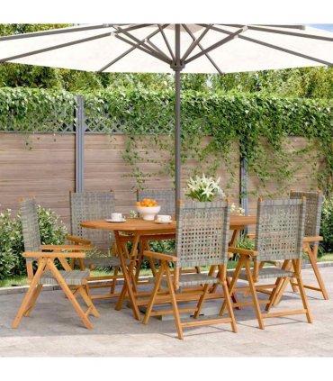 vidaXL Reclining Folding Chairs 6 pcs Grey Poly Rattan and Solid Wood