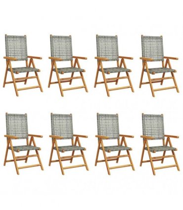 vidaXL Reclining Folding Chairs 8 pcs Grey Poly Rattan and Solid Wood