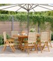 vidaXL Reclining Folding Chairs 6 pcs Beige Poly Rattan and Solid Wood