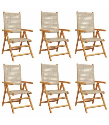 vidaXL Reclining Folding Chairs 6 pcs Beige Poly Rattan and Solid Wood