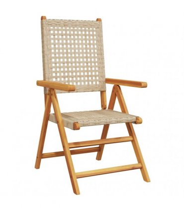 vidaXL Reclining Folding Chairs 6 pcs Beige Poly Rattan and Solid Wood