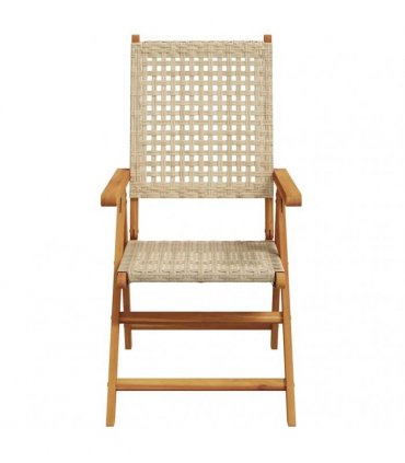 vidaXL Reclining Folding Chairs 6 pcs Beige Poly Rattan and Solid Wood