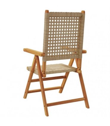 vidaXL Reclining Folding Chairs 6 pcs Beige Poly Rattan and Solid Wood