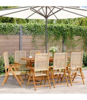 vidaXL Reclining Folding Chairs 8 pcs Beige Poly Rattan and Solid Wood