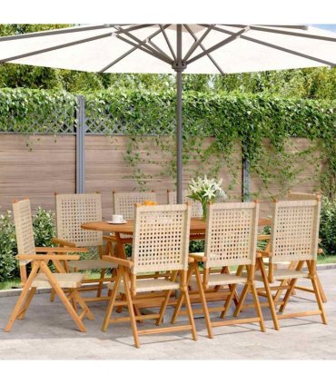 vidaXL Reclining Folding Chairs 8 pcs Beige Poly Rattan and Solid Wood