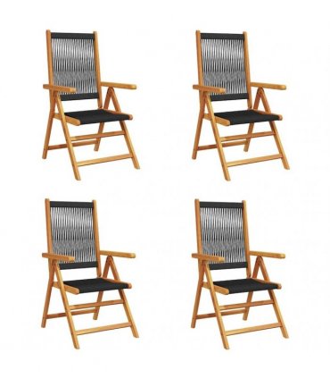 vidaXL Reclining Folding Chairs 4 pcs Black Solid Wood Acacia